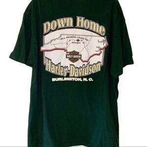 Harley-Davidson Logo Tee Men's Size XL Burlington NC Green Spell Out Cotton